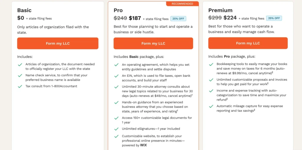 LegalZoom Pricing Option