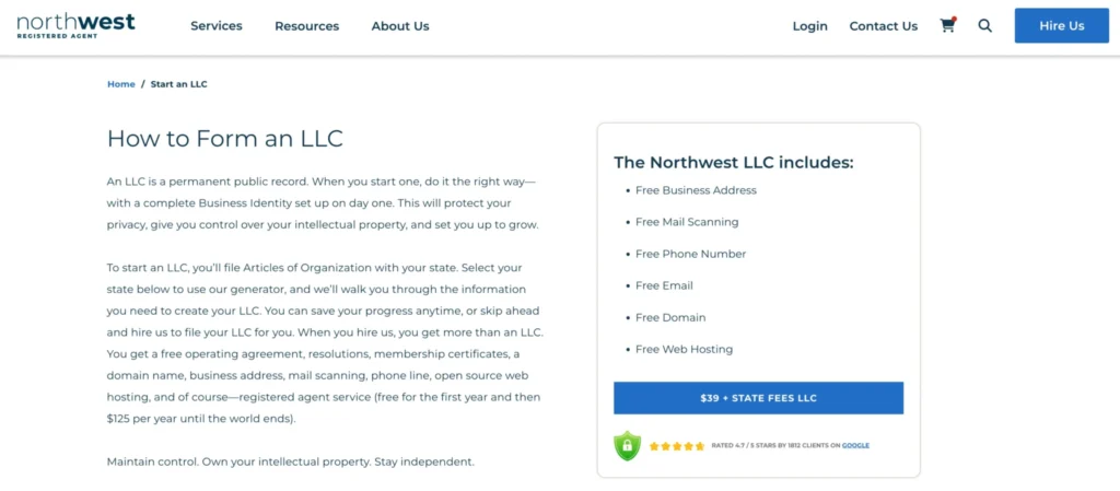 Northwest Registered Agent Pricing Plans