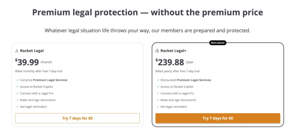 Rocket Lawyer Pricing Plans
