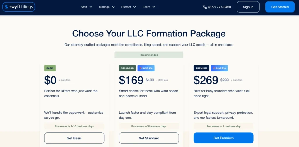 Swyft Filings Pricing Plans